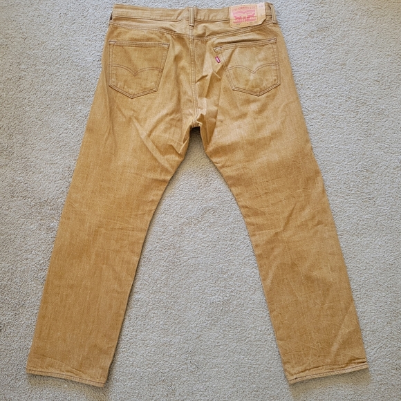 Levis 501 Jeans Mens 36x32 Mustard Yellow White Oak Cone Denim Straight ...